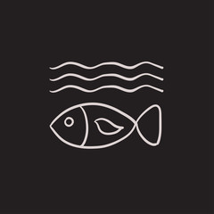 Fish under water sketch icon.