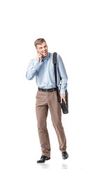 Fototapeta premium Business man running and speaking by phone