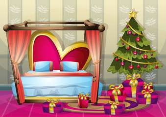 cartoon vector illustration interior Christmas room with separated layers in 2d graphic