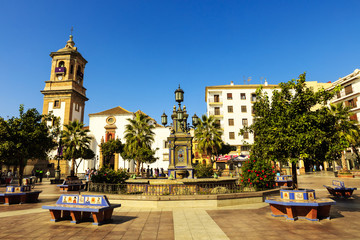 Historic Plaza Alta (High Square) in the old town of Algeciras, Spain. It is one of the major...