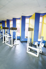 Fototapeta na wymiar Interior of a fitness hall with sport equipment