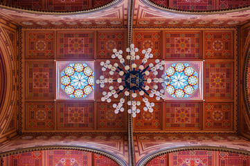 Fototapeta na wymiar Ceiling in The Great Synagogue is a historical building in Budapest, Hungary