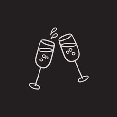 Two glasses of champaign sketch icon.