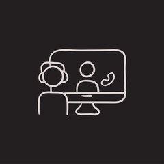 Online education sketch icon.
