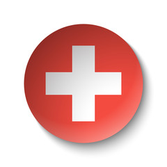 White paper circle with flag of Switzerland. Abstract illustration