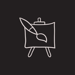 Easel and paint brush sketch icon.