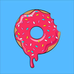Vector donut picture for T-shirt, print donut with pink frosting,