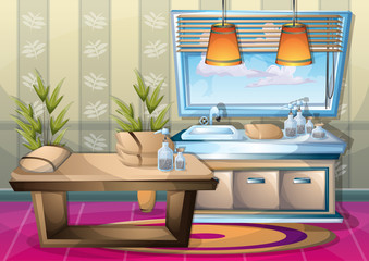 cartoon vector illustration interior spa room with separated layers in 2d graphic