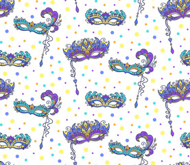 vector, illustration, mask, masquerade, opera, theater, feathers,  seamless pattern