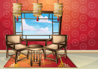 cartoon vector illustration interior chinese room with separated layers in 2d graphic