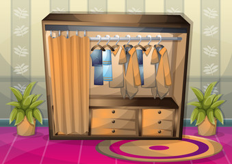 cartoon vector illustration interior clothing room with separated layers in 2d graphic
