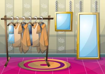 cartoon vector illustration interior clothing room with separated layers in 2d graphic