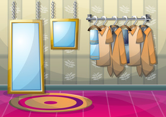 cartoon vector illustration interior clothing room with separated layers in 2d graphic