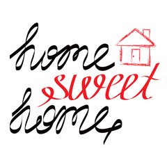Hand drawn lettering SWEET HOME with grunge house