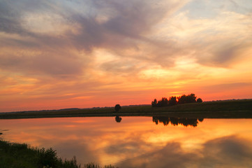 sunset in the river with reflex