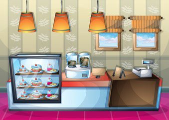 cartoon vector illustration interior cafe room with separated layers in 2d graphic
