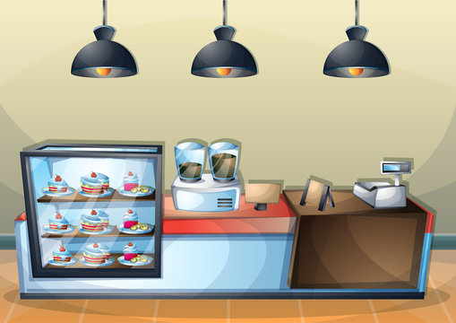 cartoon vector illustration interior cafe room with separated layers in 2d graphic