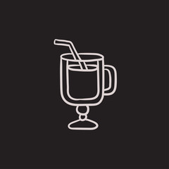 Glass with drinking straw sketch icon.
