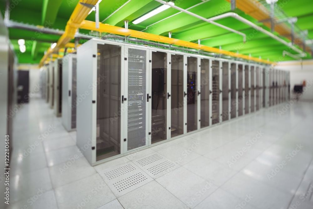 Aufkleber hallway with a row of servers