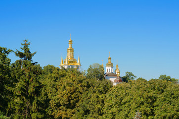 Fototapeta na wymiar Kiev, Ukraine. Cupolas of Pechersk Lavra Monastery.