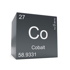 Cobalt chemical element symbol from the periodic table displayed on black cube