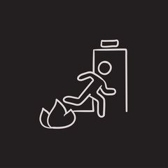 Emergency fire exit door sketch icon.