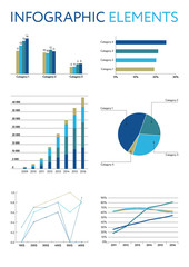 Set of business infographic elements. Pie chart, diagrams and graphs. Isolated vector illustration