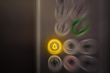 Alarm button on elevator control panel. Emergency concept.  