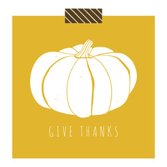 Thanksgiving card. Pumpkin hand drawn vector silhouette. Give thanks 