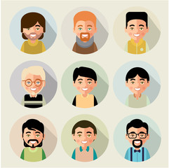 This is set of cartoon characters of boys. In the flat style. For avatars. eps8