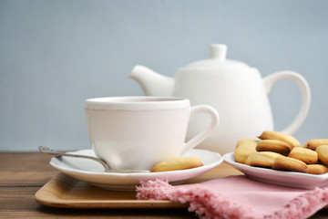 Fototapeta na wymiar Cup of tea and cookies