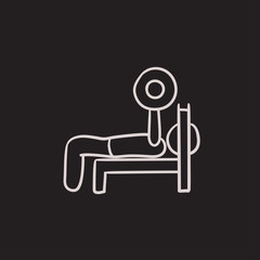 Man lifting barbell sketch icon.