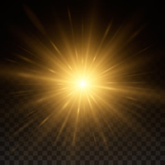 Bright shining sun/star. Isolated on black background. Vector illustration, eps 10.