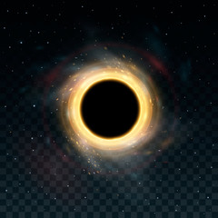 Black hole in space. Isolated on back transparent background. Vector illustration, eps 10.