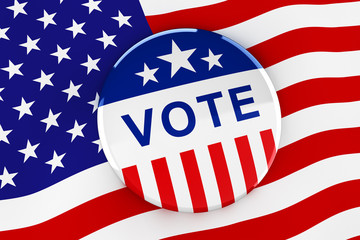 Fototapeta na wymiar Vote button on American flag background - 3d rendering