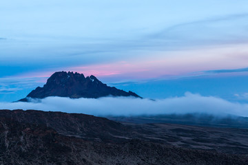 View of Mawenzi Peak at sunset from Mount Kilimanjaro, the highest mountain in Africa