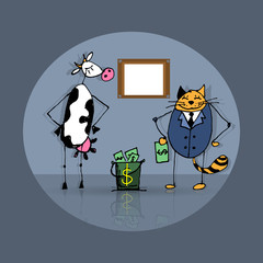 Business deal cat and cow