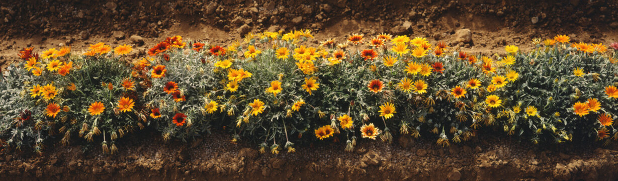 Row of Gazanias in the Santa Ynez Valley in summer, Lompoc, California, United States of America
