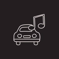 Car with music note sketch icon.