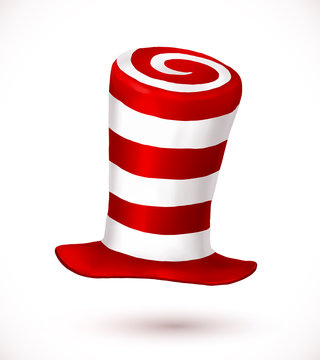 Red and white colors stripes realistic vector carnival hat