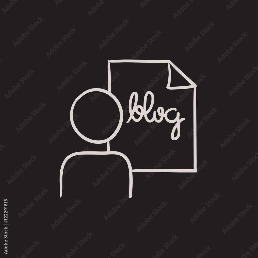 Poster man and sheet with word blog sketch icon.