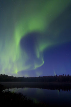 Aurora Borealis Over South Rolly Lake At Nancy Lake State Recreation Area, Southcentral Alaska, Autumn