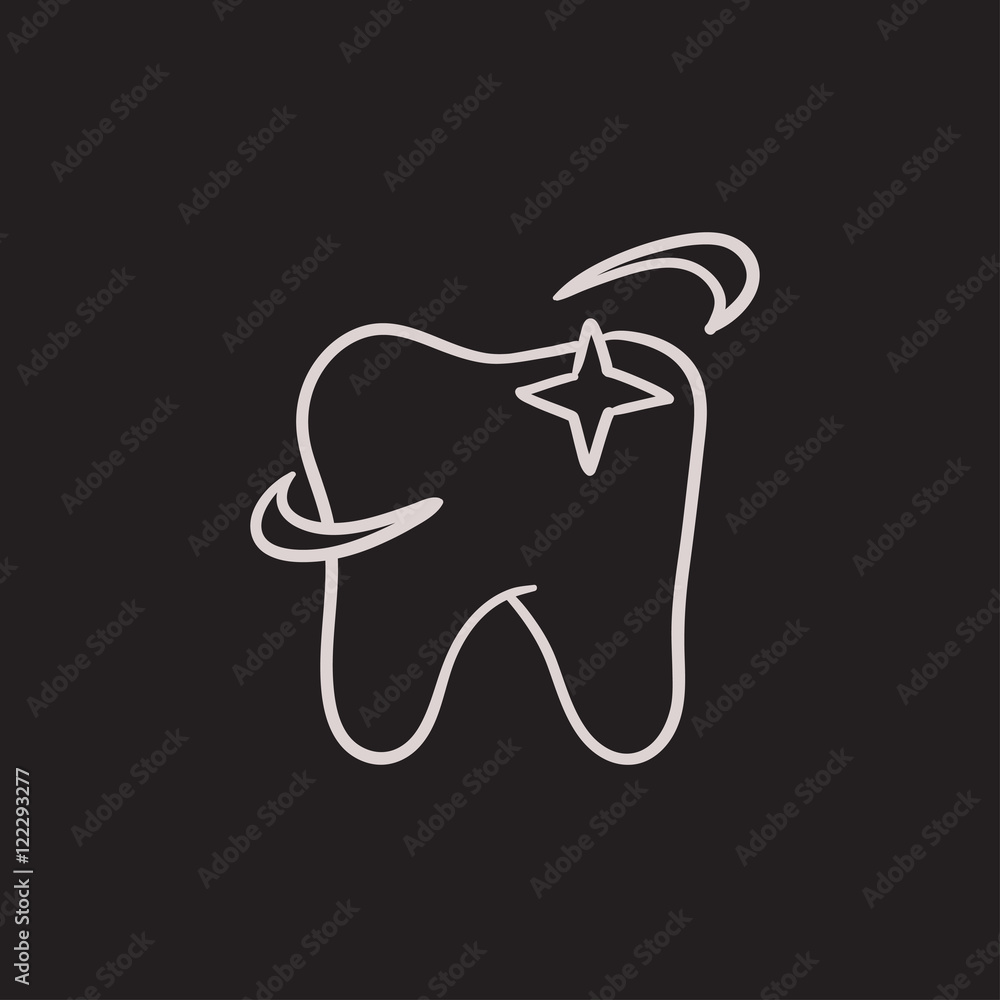 Poster shining tooth sketch icon.