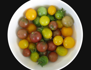 Diverse cherry tomatoes on a round plate