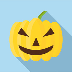 Pumpkin on halloween icon in flat style with long shadow. Holiday symbol vector illustration