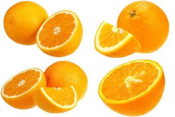 Fresh oranges isolated on white background set