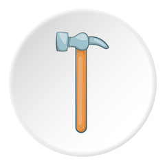Hammer icon in cartoon style on white circle background. Tools symbol vector illustration