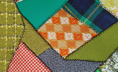 retro crazy quilt patchwork upholstery fabric - obrazy, fototapety, plakaty