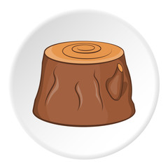 Stump icon in cartoon style on white circle background. Tree symbol vector illustration