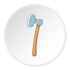 Axe icon in cartoon style on white circle background. Equipment symbol vector illustration